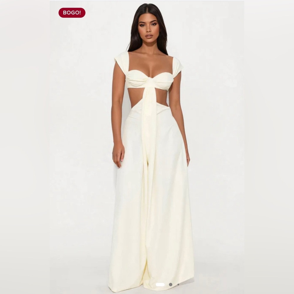 Fashionnova Demi Cut Out Gauze Jumpsuit Butter Yellow MJ3769FN - Picture 2 of 6